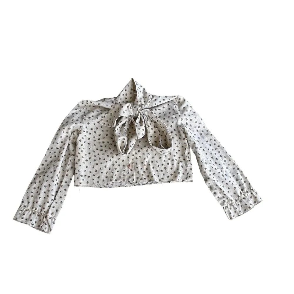 Vintage Girls Floral Tiered Smocked Dress and Bow Blouse Set Boho Mixed‎ Print